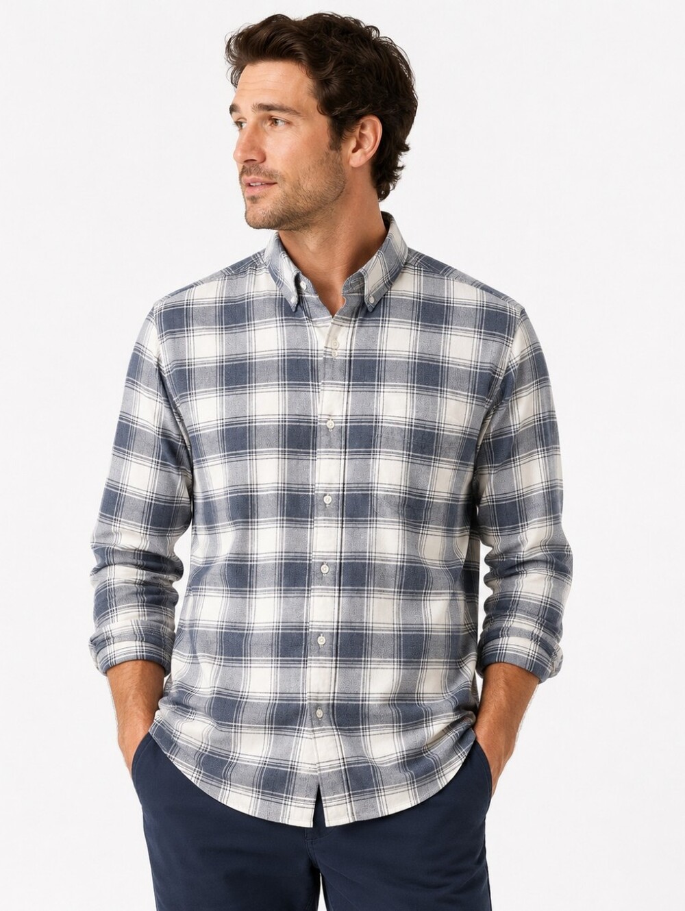 Faherty Men’s Supima Cotton Stretch Plaid Button-Down Shirt – Medium
